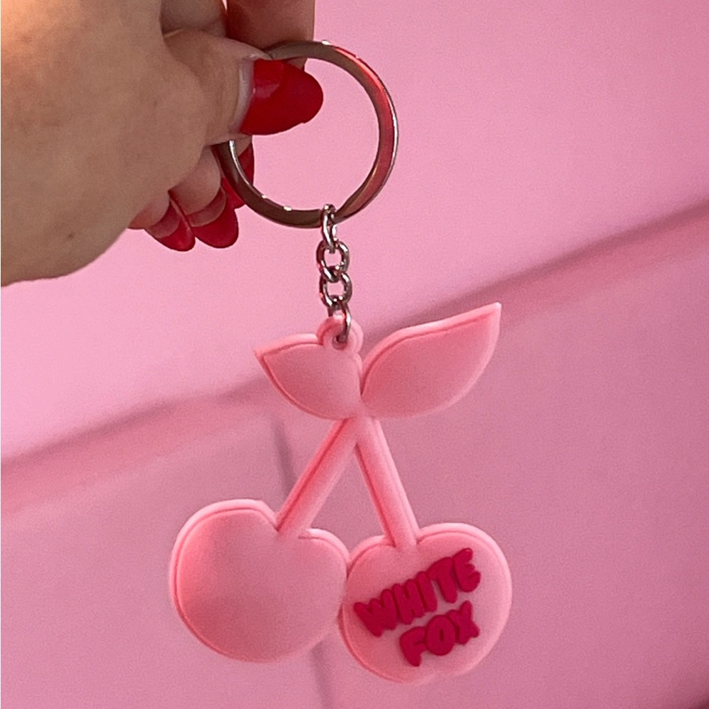 White Fox Pink Cherry Keychain
